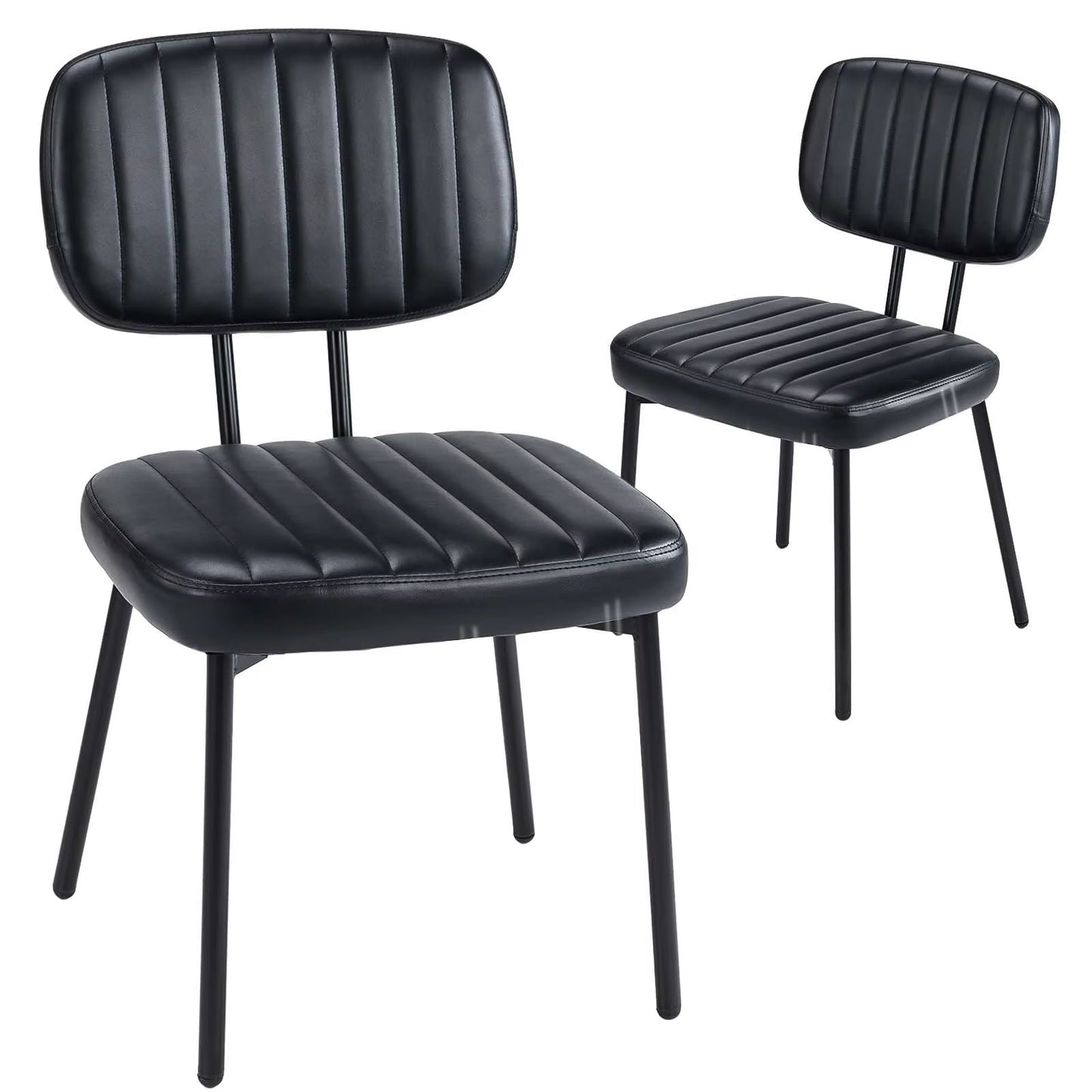 Dining Chairs Set of 2 Ergonomic Lumbar Support PU Leather Foam Sponge Cushion Seat and Metal Legs for Modern Kitchen
