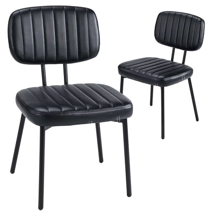 Dining Chairs Set of 2 Ergonomic Lumbar Support PU Leather Foam Sponge Cushion Seat and Metal Legs for Modern Kitchen