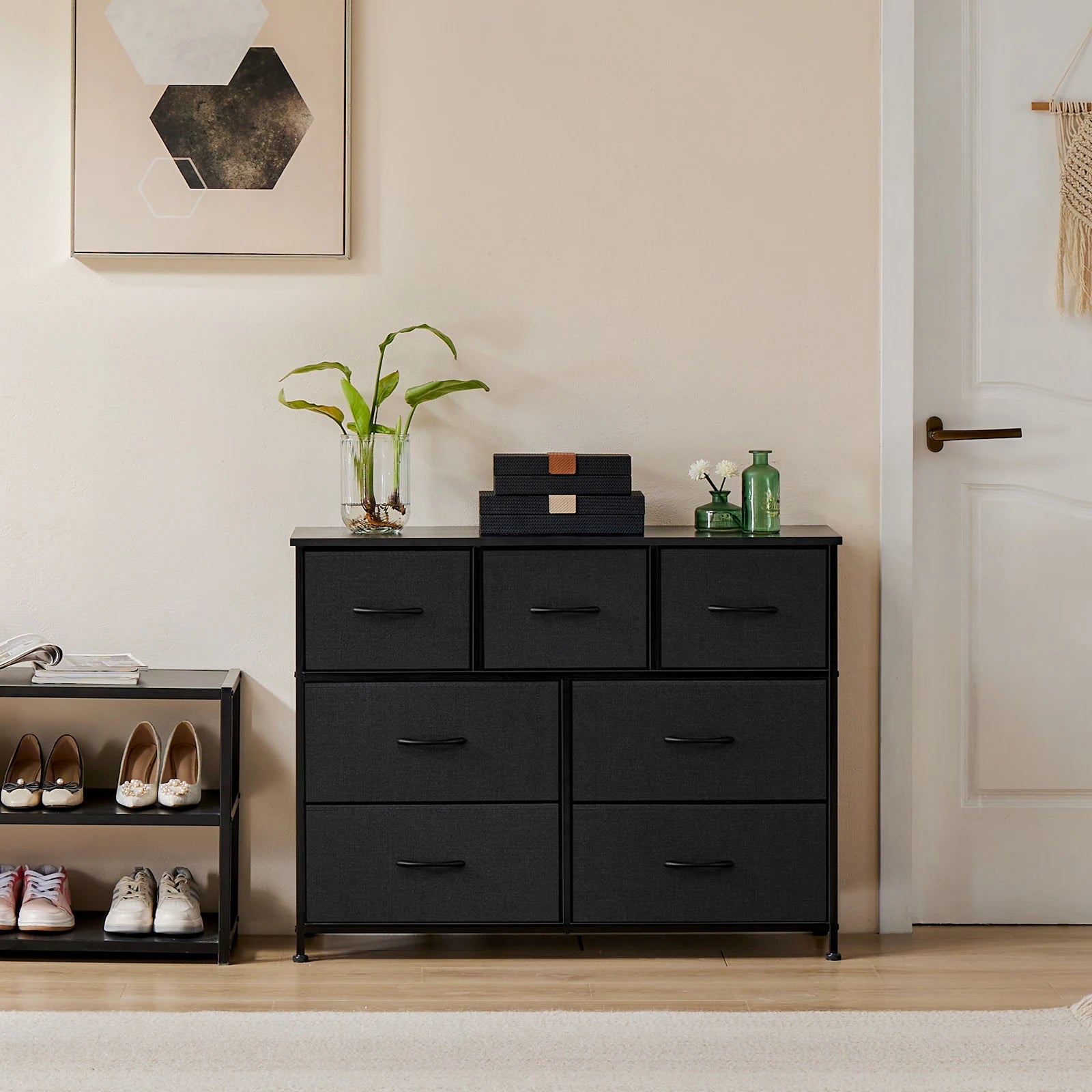 Desser for Bedroom with 7 Fabric Drawers Organizer Storage Closet Chest Clothes for Living Room Display Cabinet of Furniture