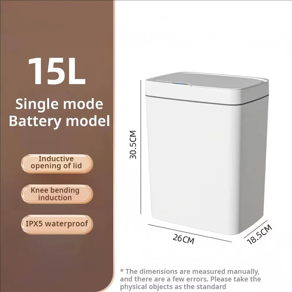 White Touchless 15L Smart Sensor Trash Can – Electronic Bathroom Garbage Bin with Automatic Bagging, Smart Home Compatible