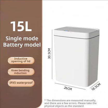 White Touchless 15L Smart Sensor Trash Can – Electronic Bathroom Garbage Bin with Automatic Bagging, Smart Home Compatible