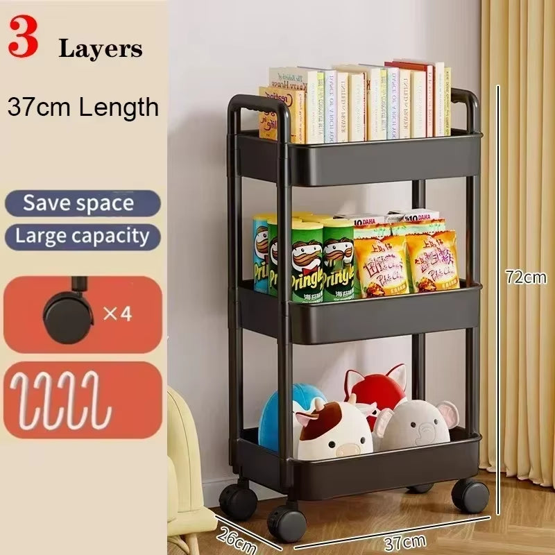 Bookshelf Storage Trolley Mobile Kitchen Organizer Cart with Wheels save Space Household Shelves Bedroom Snacks Storage Rack