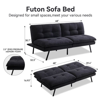 Hcore 1 PC Futon Sofa Bed, Futon Couch Memory Foam Futon Bed,Black Sleeper Sofa Loveseat Convertible Couch for Small Spaces