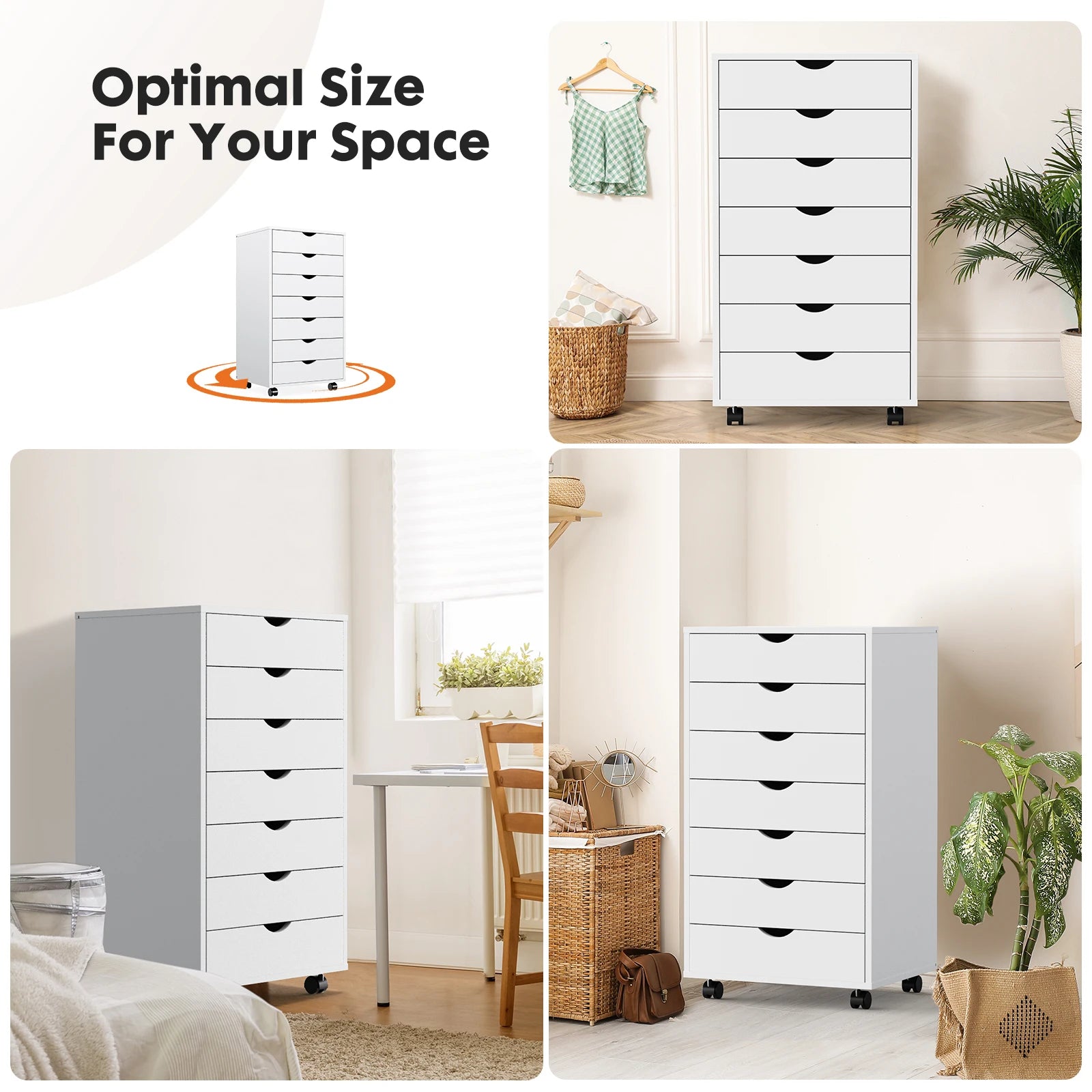 7 Drawer Chest Dressers Nightstand Storage Cabinet Wooden File Office Mobile Cabinet Wheels Living Room Organizer Rolling