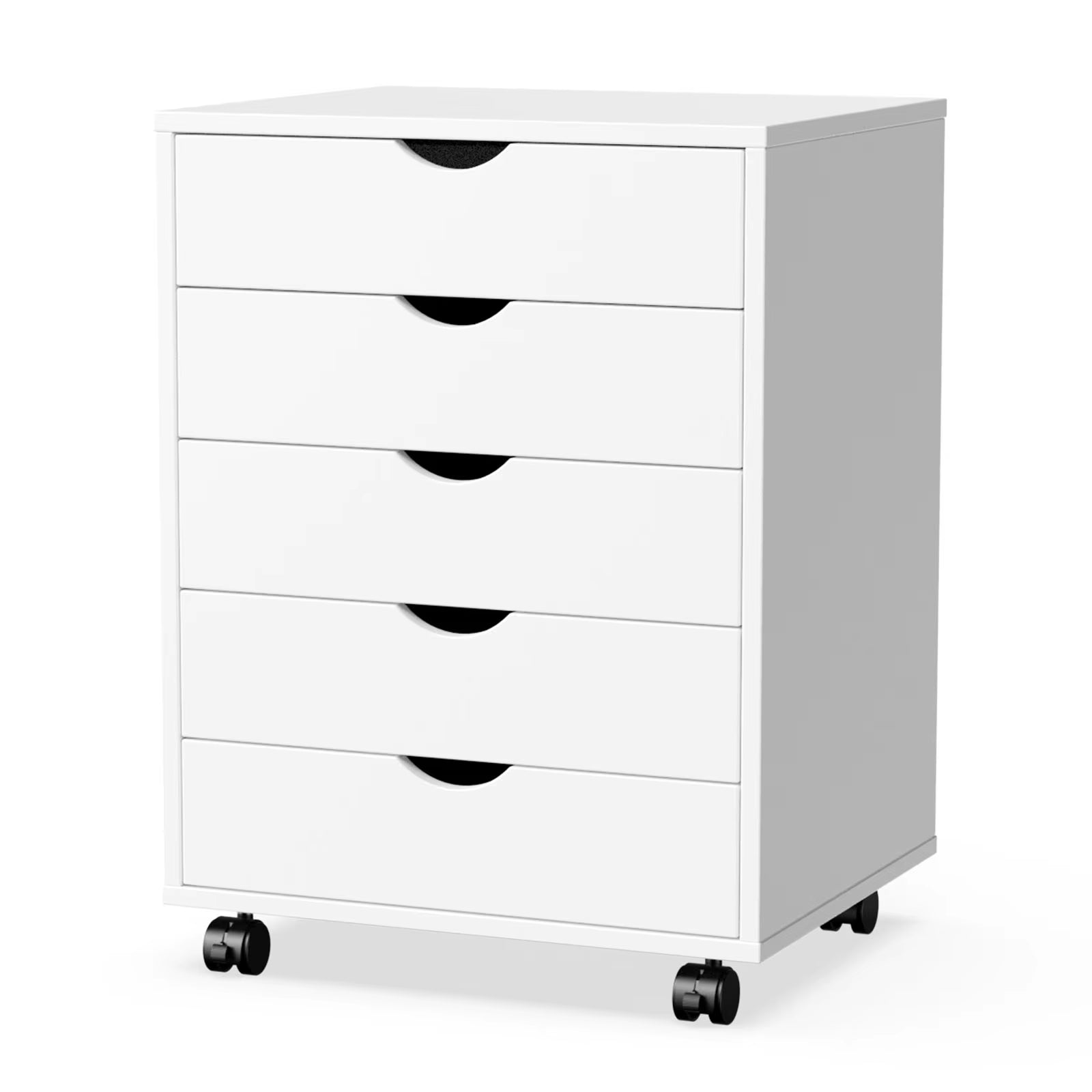 Wood Nightstand Cabinet 5 Drawers Waterproof Surface Storage Organizer File Office Easy to Move Bedside Table Rotating Wheel