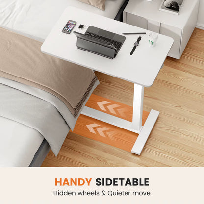 Overbed Bedside Sofa Table with Hidden Wheels Adjustable Height Home Use Bed Table Laptop Mobile Standing Desk for Bedroom