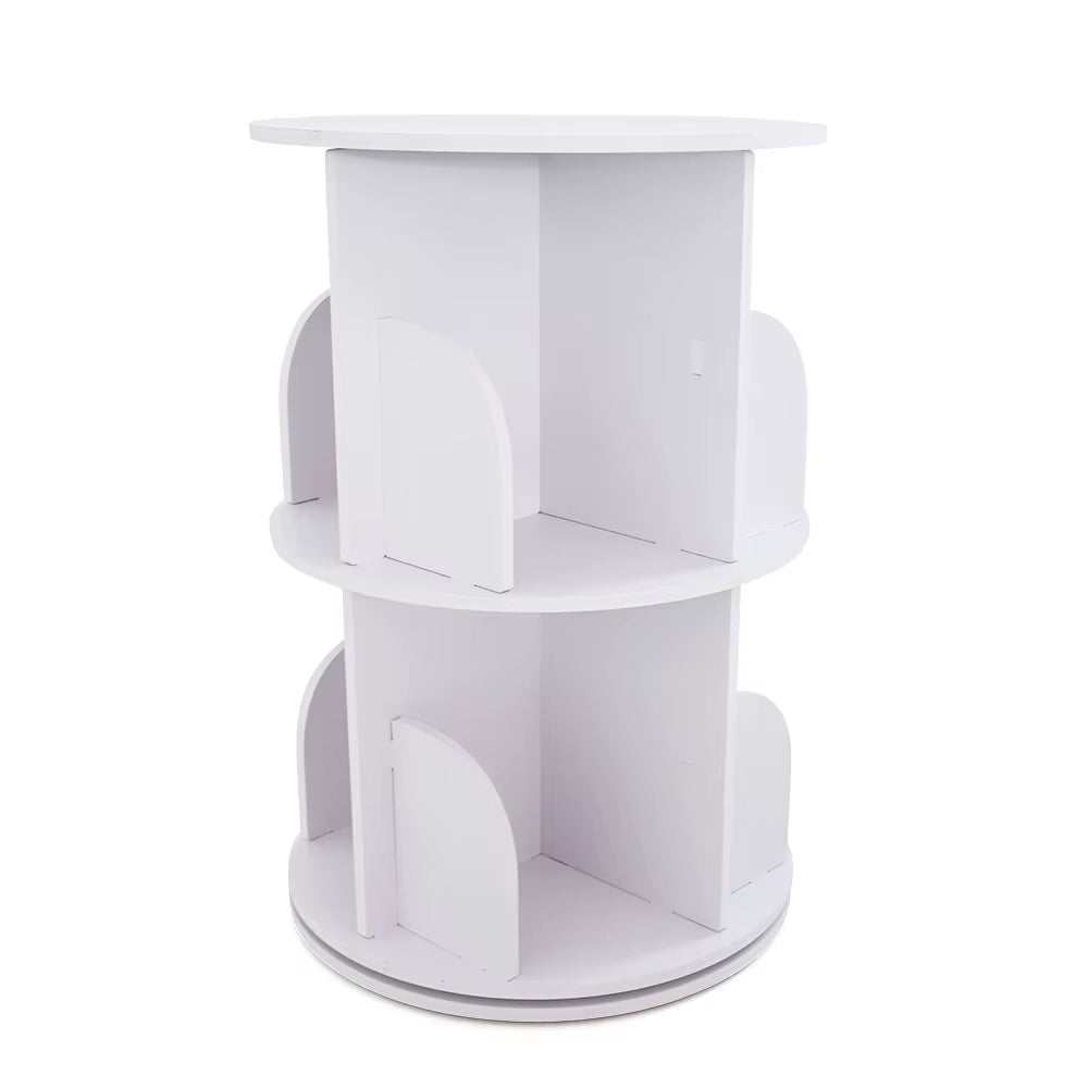 2/4-Tier Wooden Rotatable Bookshelf - 360°Display Floor Standing Storage Rack, White Multifunctional Bookshelf Organizer