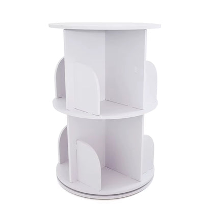 2/4-Tier Wooden Rotatable Bookshelf - 360°Display Floor Standing Storage Rack, White Multifunctional Bookshelf Organizer