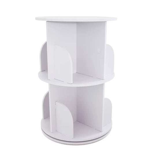 2/4-Tier Wooden Rotatable Bookshelf - 360°Display Floor Standing Storage Rack, White Multifunctional Bookshelf Organizer