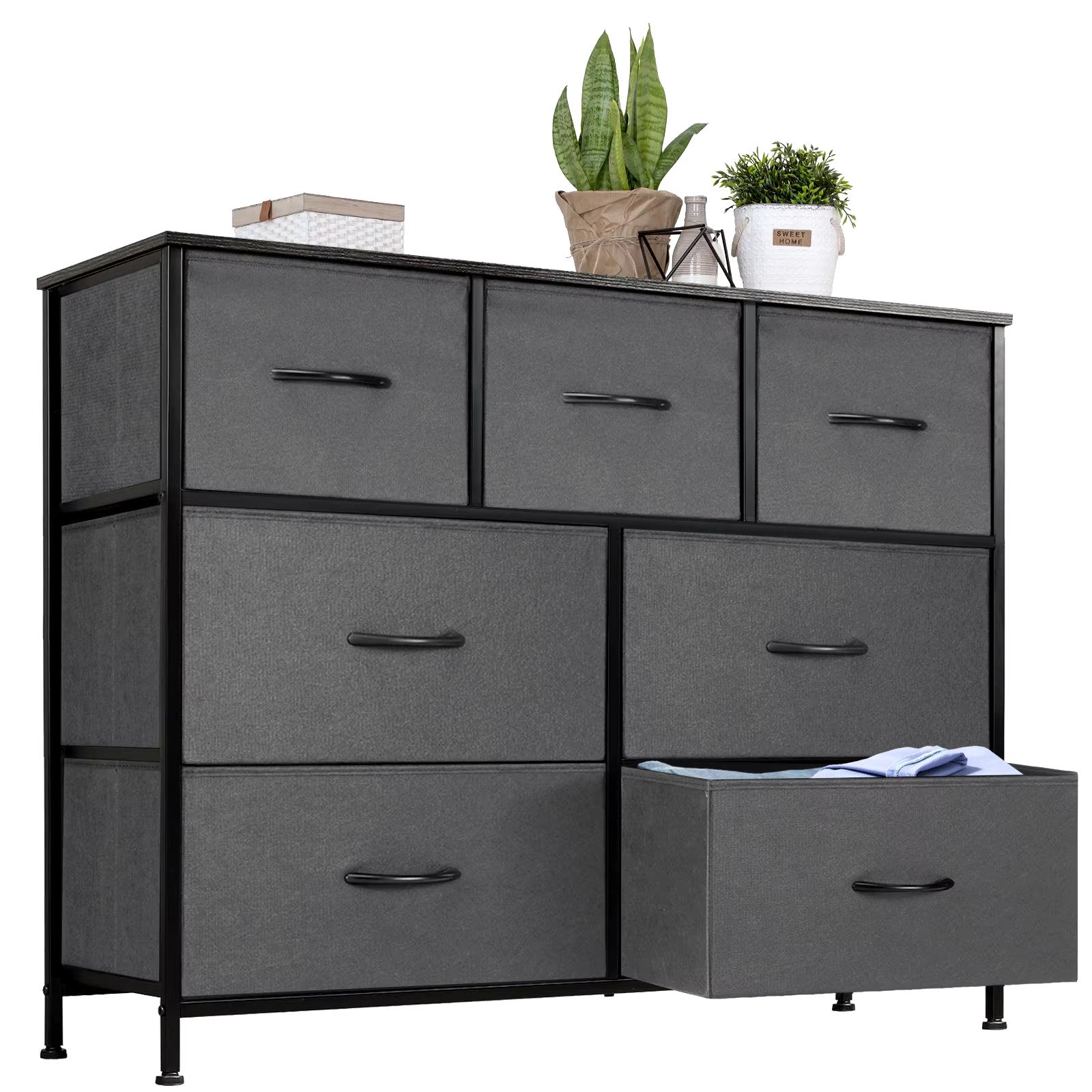 Desser for Bedroom with 7 Fabric Drawers Organizer Storage Closet Chest Clothes for Living Room Display Cabinet of Furniture