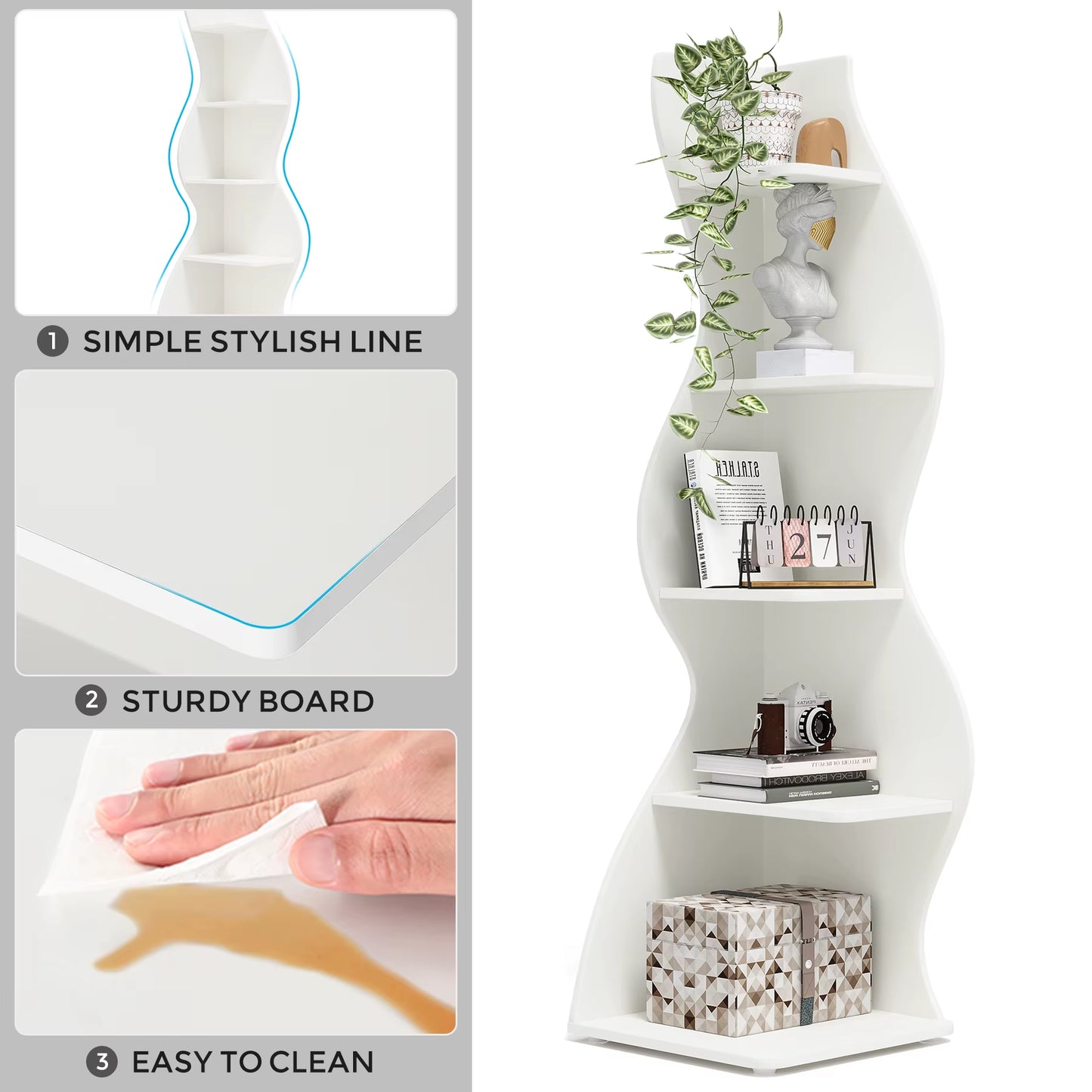 Corner Shelf, Modern 5-Tier Wall Corner Bookshelf, Stylish Corner Small Bookcase Storage Rack Plant Stand