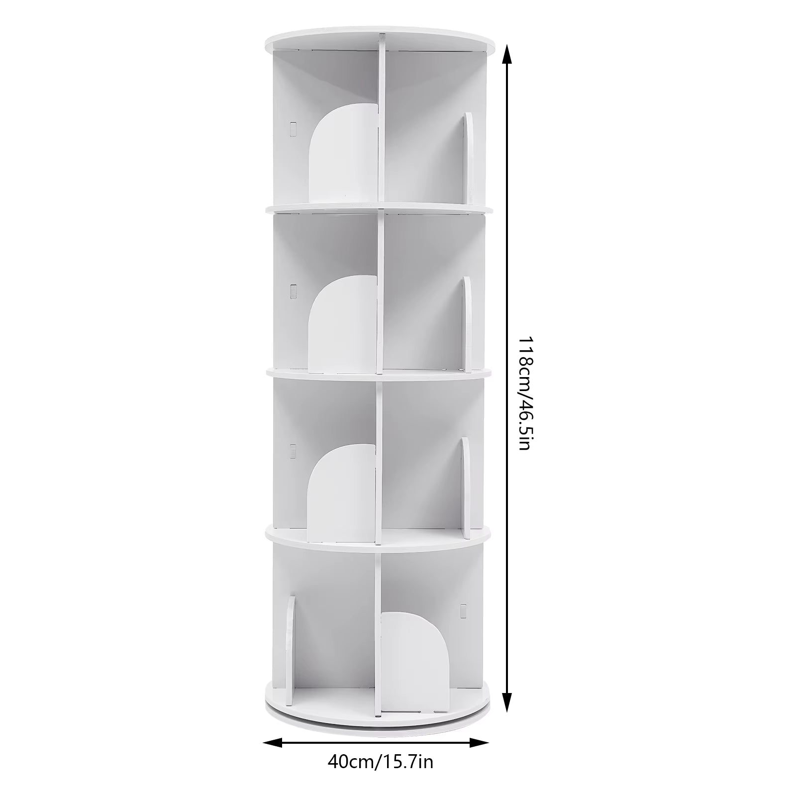 2/4-Tier Wooden Rotatable Bookshelf - 360°Display Floor Standing Storage Rack, White Multifunctional Bookshelf Organizer
