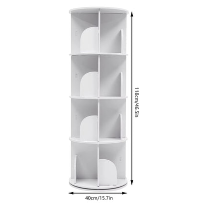 2/4-Tier Wooden Rotatable Bookshelf - 360°Display Floor Standing Storage Rack, White Multifunctional Bookshelf Organizer