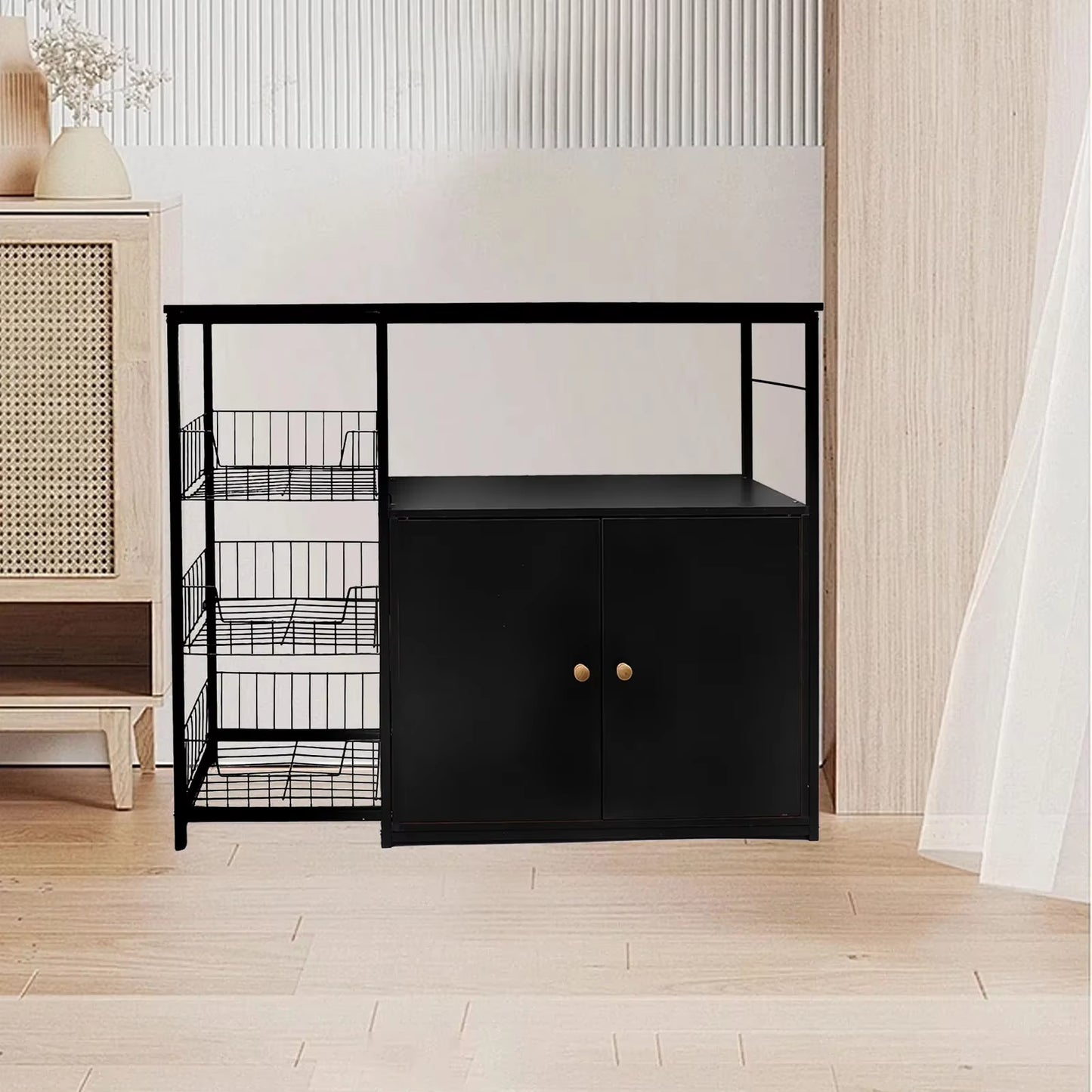 Kitchen Storage Cabinet Multifunctional Floor Standing Sideboard Cabinet Microwave Shelf Organizer Rack Pot Storage for Dining