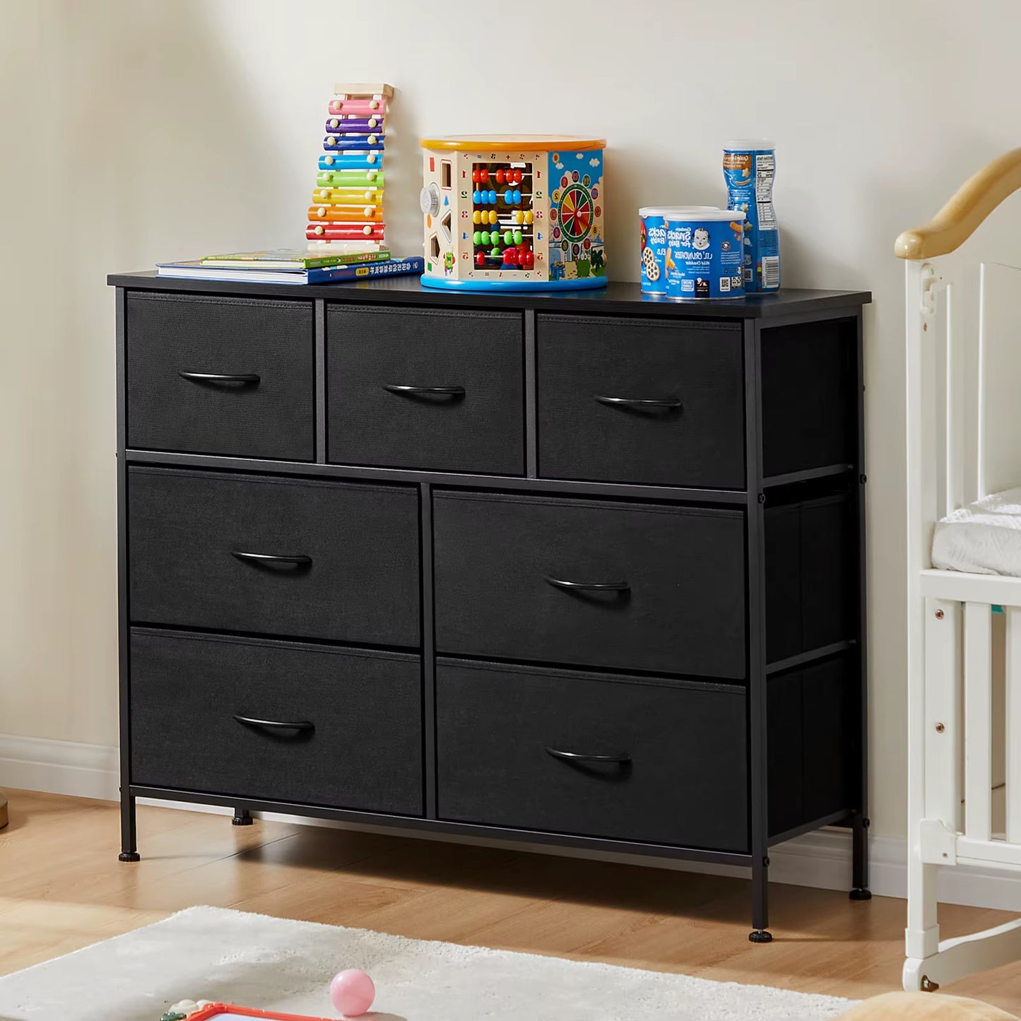 Desser for Bedroom with 7 Fabric Drawers Organizer Storage Closet Chest Clothes for Living Room Display Cabinet of Furniture