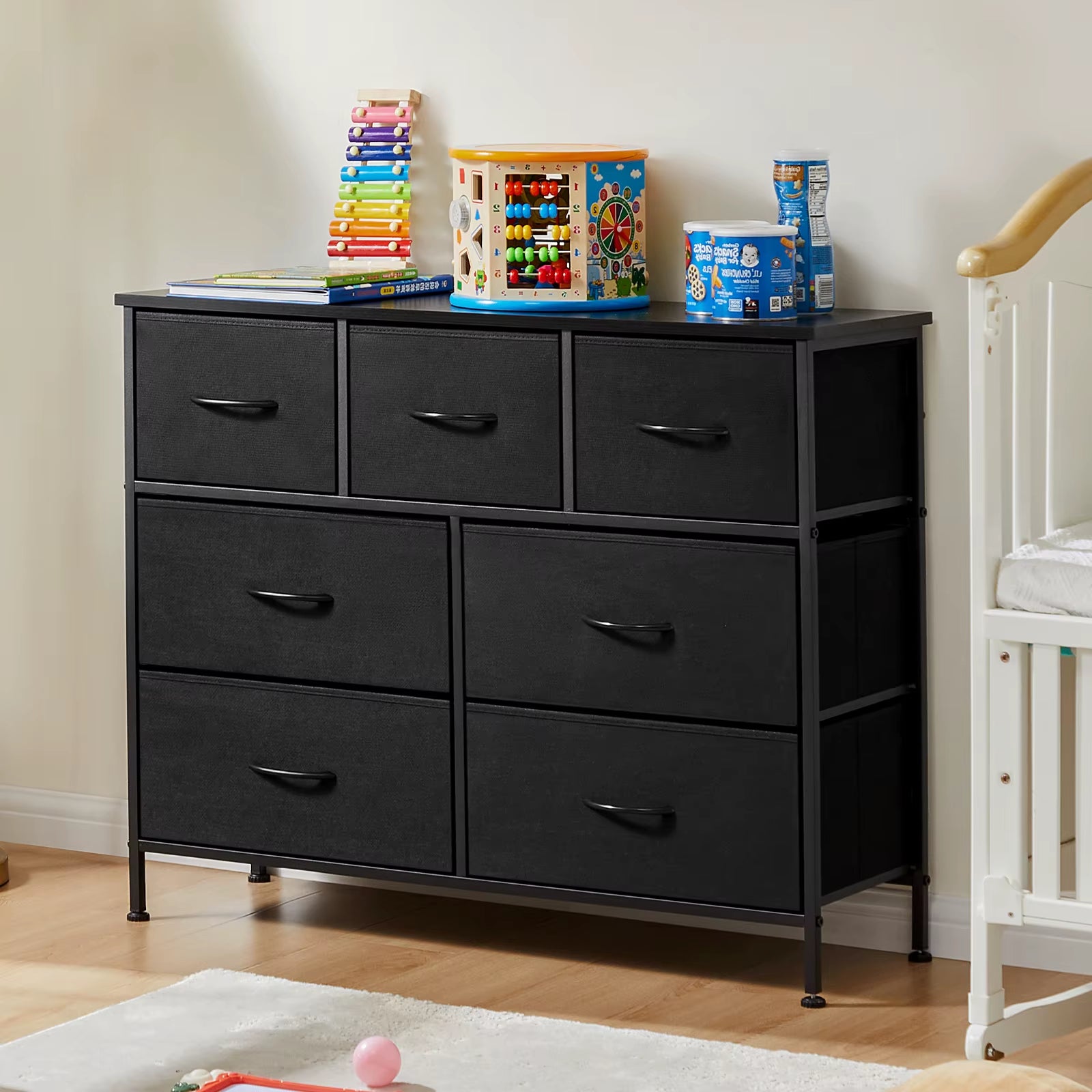 Desser for Bedroom with 7 Fabric Drawers Organizer Storage Closet Chest Clothes for Living Room Display Cabinet of Furniture