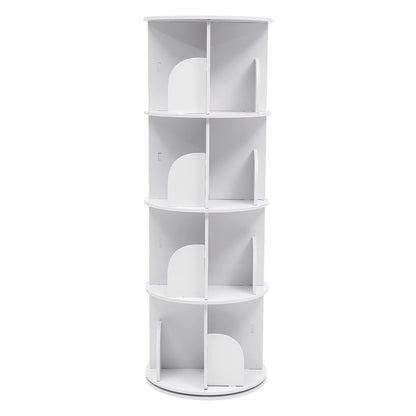 2/4-Tier Wooden Rotatable Bookshelf - 360°Display Floor Standing Storage Rack, White Multifunctional Bookshelf Organizer