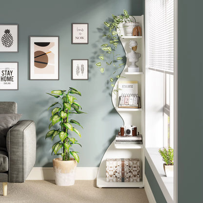 Corner Shelf, Modern 5-Tier Wall Corner Bookshelf, Stylish Corner Small Bookcase Storage Rack Plant Stand