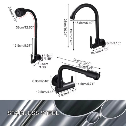 Wall Kitchen Faucet Single Cold Water Black Kitchen Faucets Universal Crane 360 Degree Turn Kitchen Mixer Taps ML772