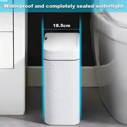 White Touchless 15L Smart Sensor Trash Can – Electronic Bathroom Garbage Bin with Automatic Bagging, Smart Home Compatible
