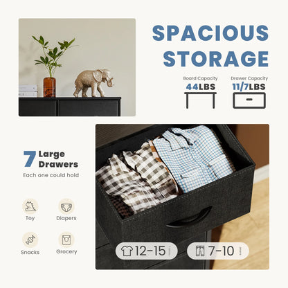 Desser for Bedroom with 7 Fabric Drawers Organizer Storage Closet Chest Clothes for Living Room Display Cabinet of Furniture