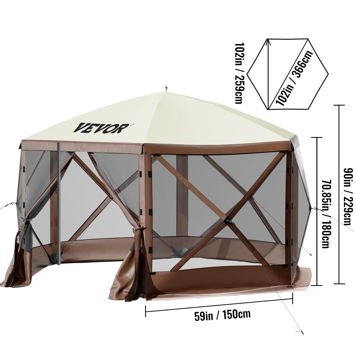 Succebuy Pop-Up Camping Gazebo Camping Canopy Shelter 6 Sided 12' X 12' / 10' X 10' Sun Shade Tents & Canopies Camping & Hiking