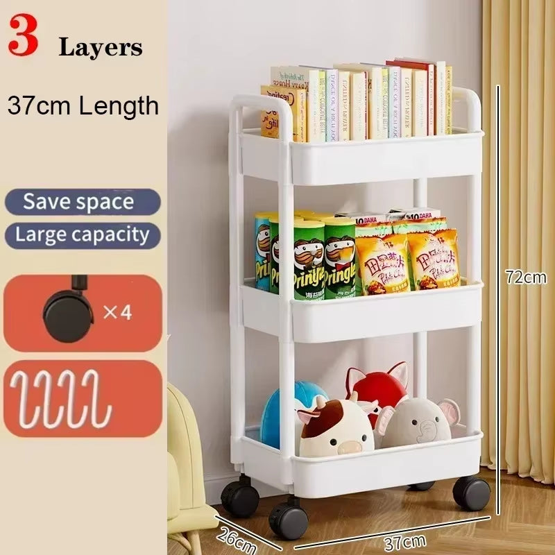 Bookshelf Storage Trolley Mobile Kitchen Organizer Cart with Wheels save Space Household Shelves Bedroom Snacks Storage Rack