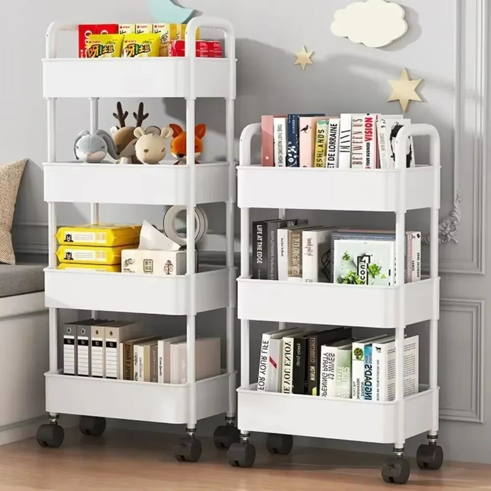 Bookshelf Storage Trolley Mobile Kitchen Organizer Cart with Wheels save Space Household Shelves Bedroom Snacks Storage Rack