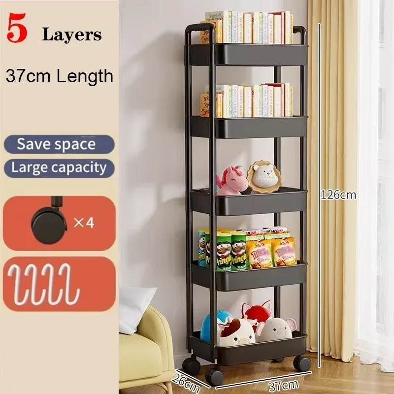 Bookshelf Storage Trolley Mobile Kitchen Organizer Cart with Wheels save Space Household Shelves Bedroom Snacks Storage Rack