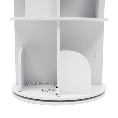 2/4-Tier Wooden Rotatable Bookshelf - 360°Display Floor Standing Storage Rack, White Multifunctional Bookshelf Organizer