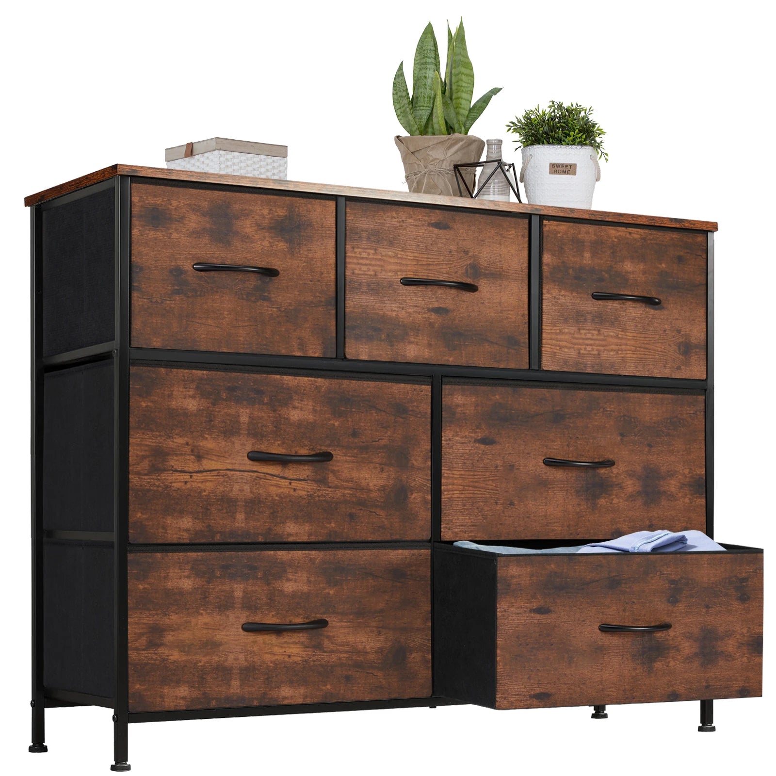 Desser for Bedroom with 7 Fabric Drawers Organizer Storage Closet Chest Clothes for Living Room Display Cabinet of Furniture